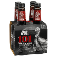 WILD TURKEY 101and COLA 6.5% 4 x 340ML STUBBIES