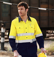 'Bocini' Unisex Hi-Vis Cotton Drill Shirt Long Sleeve with Reflective Tape