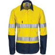 'DNC' HiVis Two Tone 3 Way Cool Breeze Long Sleeve Cotton Shirt with Gusset Sleeve with 3M Reflective Tape