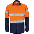 'DNC' HiVis R/W Cool-Breeze T2 Vertical Vented Long Sleeve Cotton Shirt with Gusset Sleeve with CRS Reflective Tape