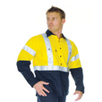 'DNC' HiVis Two Tone Long Sleeve Cotton Drill Vented Shirt with H-Pattern Generic Reflective Tape